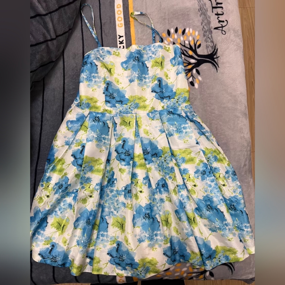 Blue & Green Floral Spaghetti-Strap Formal Dress for Women